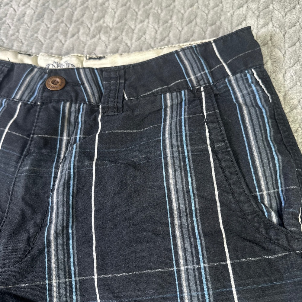 OTB Mens 32 Black White/Blue Striped Casual Flat Front Casual Dress Shorts - Picture 2 of 10